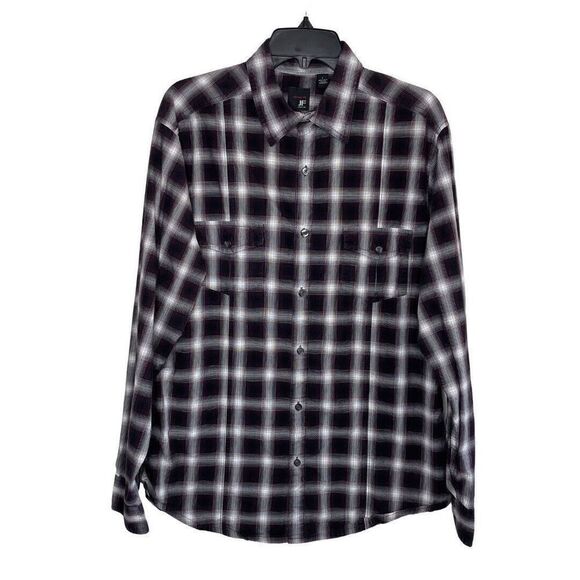 J.FERRAR Shirt Mens Large L Purple-Gray Plaid Long Sleeve Button-Up EUC Cotton - Picture 1 of 6